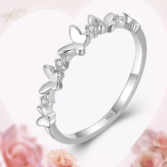 💝925 sterling silver butterfly dainty wedding band sister friendship ring gift - Picture 3 of 8